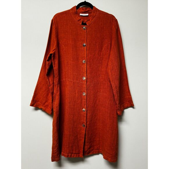 bryn Walker Dresses & Skirts - BRYN WALKER 100% Linen Rust Shirt Dress Pockets Lagenlook, Sz M